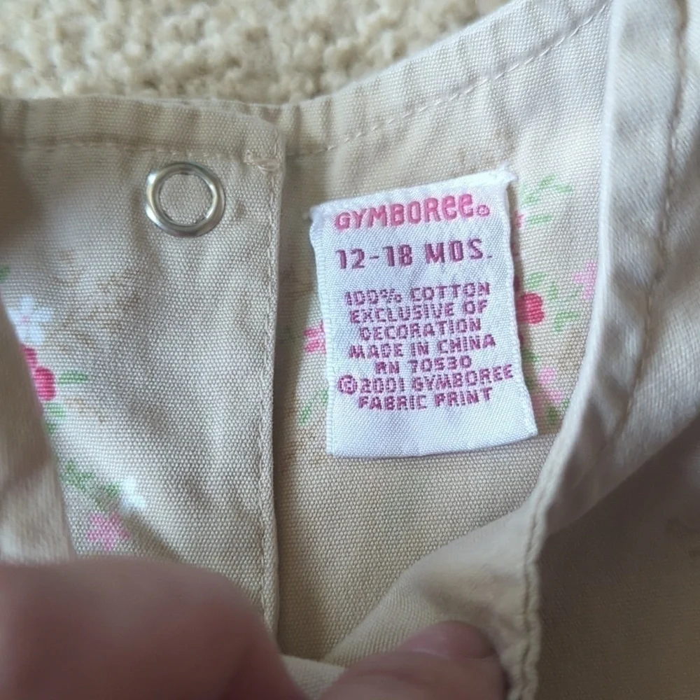 Gymboree Tan with Pink Floral Sleeveless Long Pants Jumpsuit Size 12-18 Months